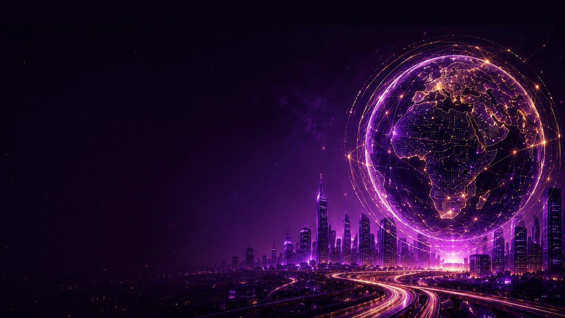 African digital globe above a future city